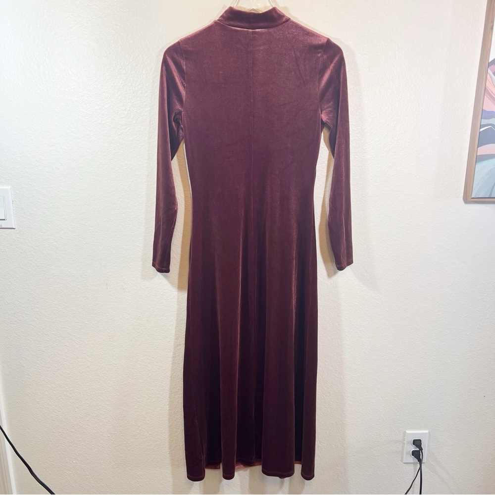 & Other Stories Velvet Turtleneck Midi Dress Burgundy Slit Long Sleeve Women's 4 - Picture 10 of 13